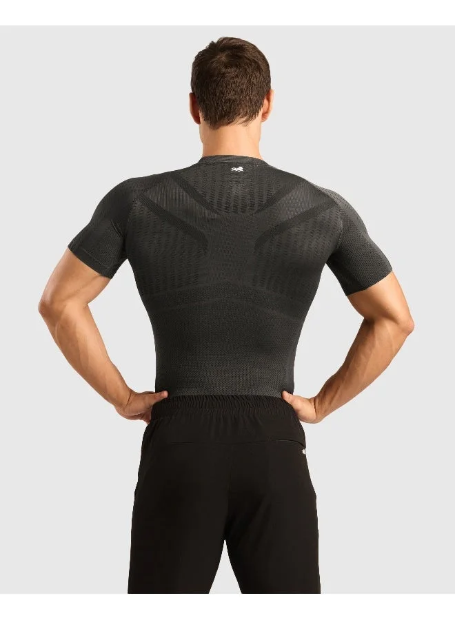 Musclemind Seamless Compression Half Sleeve T-Shirt with Ribbed Panels for Posture Assistance, Breathable Mesh, Quick Drying, Anti-Static, Anti-Odour, Anti-Microbial And 4-Way Stretchable